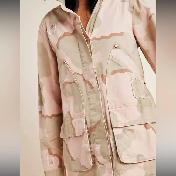 By Anthropologie Luda Camouflage army camo pink/green Utility jacket Medium - Picture 3 of 16